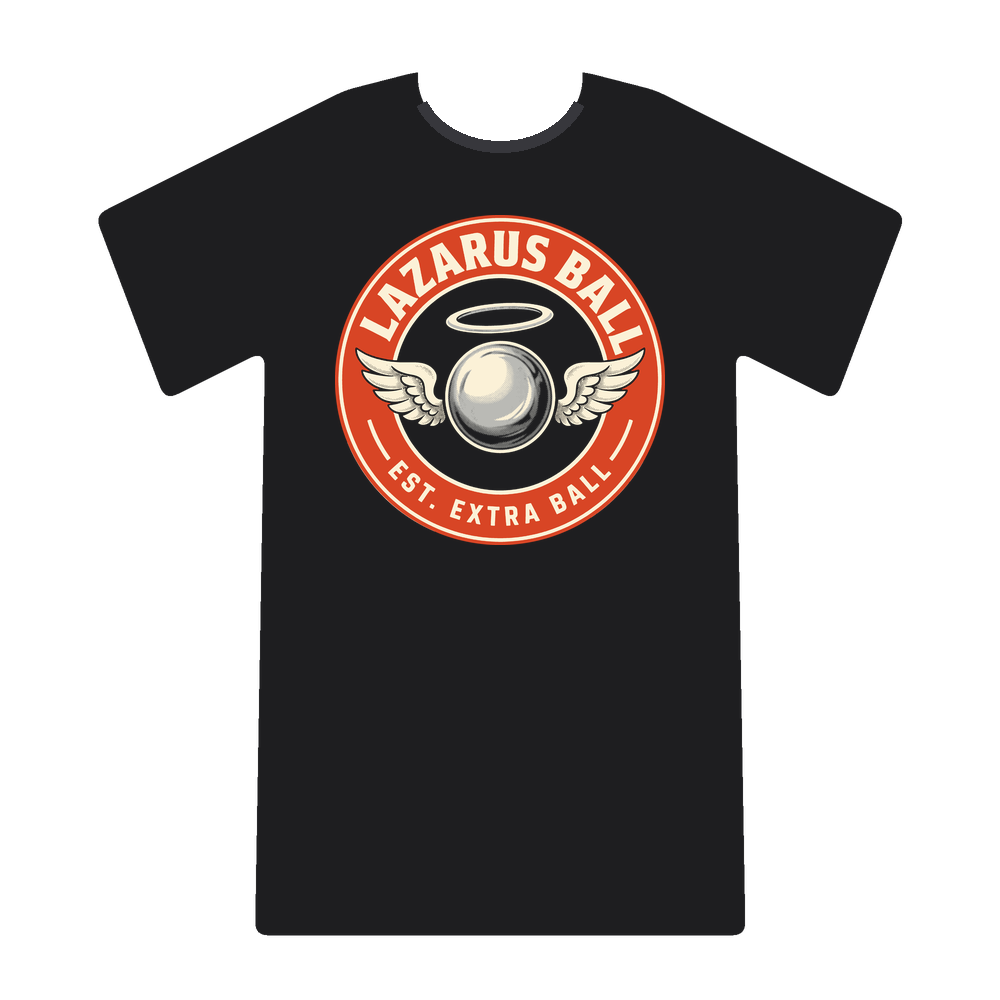 Lazarus Ball logo tee on black
