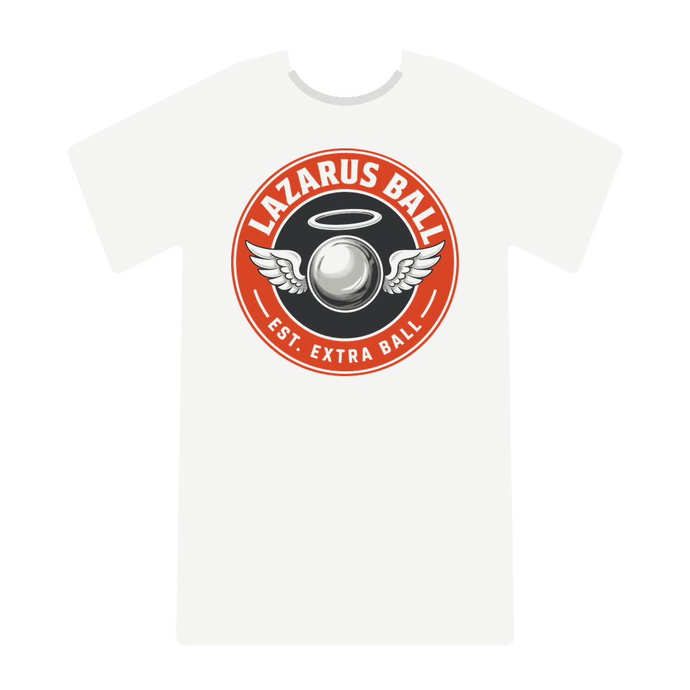 Lazarus Ball logo tee on white