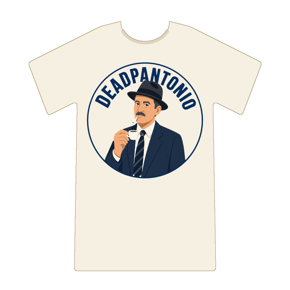 Deadpantonio logo tee on cream